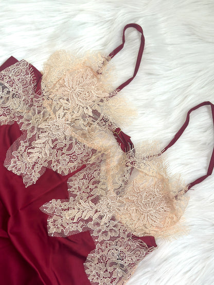 Venise Lace Trim Tie Back Satin Slip & Panty